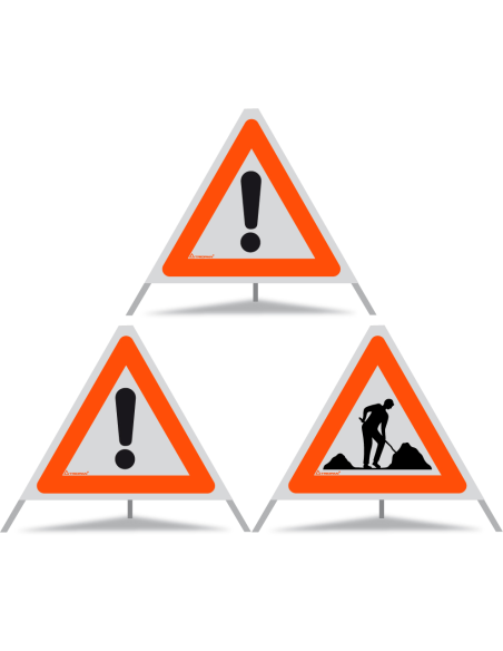 TRIOPAN Faltsignal 60 R1 Reflektierend Kombi mit Etui (2x Andere Gefahren - Baustelle)