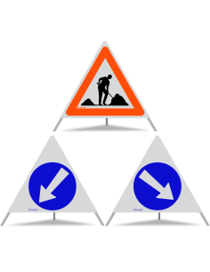 TRIOPAN Faltsignal 70 R1 Reflektierend Kombi mit Etui (Baustelle - Links umfahren - Rechts umfahren)