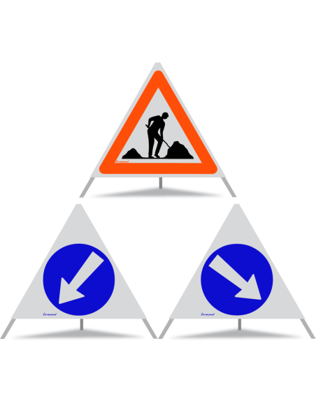TRIOPAN Faltsignal 70 R1 Reflektierend Kombi mit Etui (Baustelle - Links umfahren - Rechts umfahren)