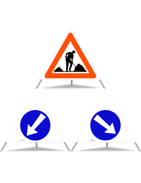 TRIOPAN Faltsignal 90 Tagesleuchtend Kombi mit Etui (Baustelle - Links umfahren - Rechts umfahren)