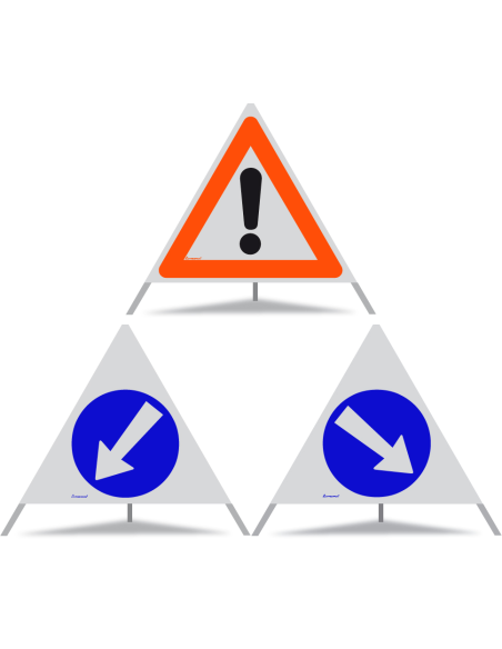 TRIOPAN Faltsignal 90 R1 Reflektierend Kombi mit Etui (Andere Gefahren - Links umfahren - Rechts umfahren)