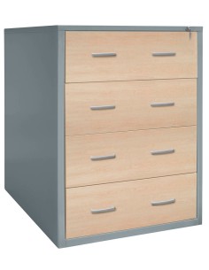 Wolfstahl Hängeregistraturschrank doppelbahnig 4 Schubladen 76 x 62 x 132 cm silber-ahorn