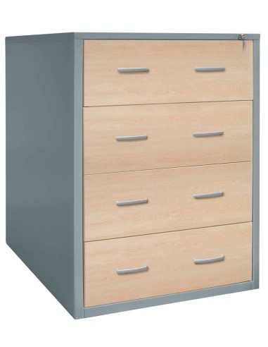 Wolfstahl Hängeregistraturschrank doppelbahnig 4 Schubladen 76 x 62 x 132 cm silber-ahorn