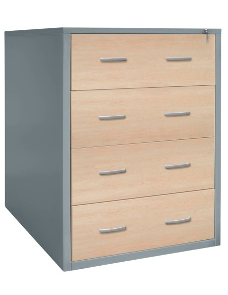 Wolfstahl Hängeregistraturschrank doppelbahnig 4 Schubladen 76 x 62 x 132 cm silber-ahorn