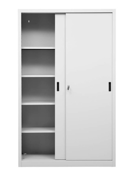 Wolfstahl Schiebetürenschrank Stahl 4 Fachböden lichtgrau 120 x 45 x 195 cm