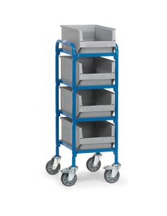 Beistellwagen mit 4 Kunststoff-Sichtlagerkästen, Ladefläche 320 x 470 mm