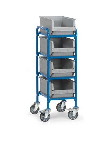 Beistellwagen mit 4 Kunststoff-Sichtlagerkästen, Ladefläche 320 x 470 mm