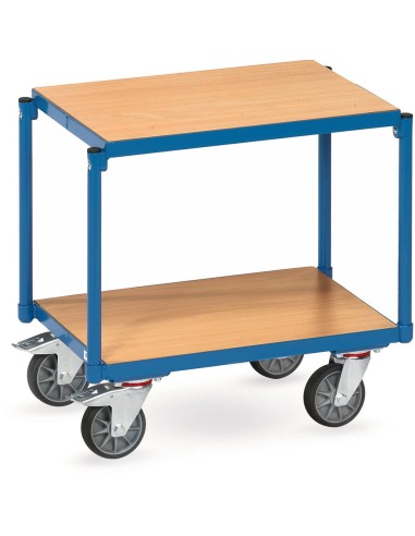 Etagen-Roller Tragkraft 250 kg, mit 2 Böden aus Holz, bündig im Rahmen Ladefläche 610 x 410 mm