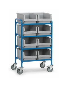 Fetra Beistellwagen mit 2x4 Kunstoff-Sichtlagerkästen, Ladefläche 630 x 470 mm