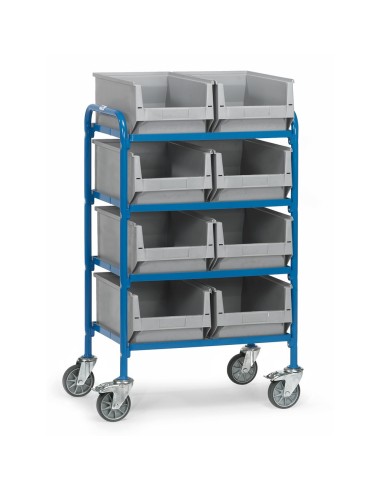 Fetra Beistellwagen mit 2x4 Kunstoff-Sichtlagerkästen, Ladefläche 630 x 470 mm