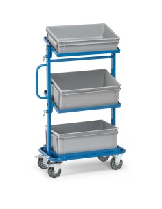 Fetra Beistellwagen mit 3 Kunststoffkästen und neigbaren Ladeflächen, Ladefläche 600 x 400 mm