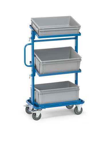 Fetra Beistellwagen mit 3 Kunststoffkästen und neigbaren Ladeflächen, Ladefläche 600 x 400 mm