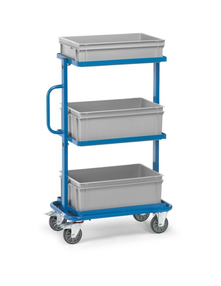 Fetra Beistellwagen mit 3 Kunststoffkästen, Ladefläche 600 x 400 mm