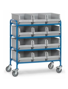 Fetra Beistellwagen mit 3x4 Kunststoff-Sichtlagerkästen, Ladefläche 940 x 470 mm