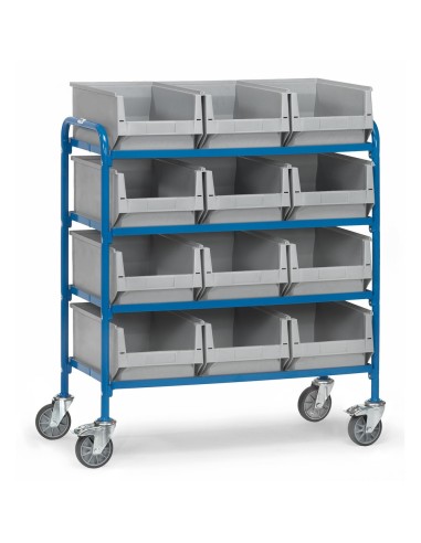 Fetra Beistellwagen mit 3x4 Kunststoff-Sichtlagerkästen, Ladefläche 940 x 470 mm