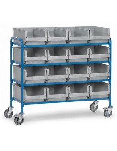 Fetra Beistellwagen mit 4x4 Kunststoff-Sichtlagerkästen, Ladefläche 1250 x 470 mm