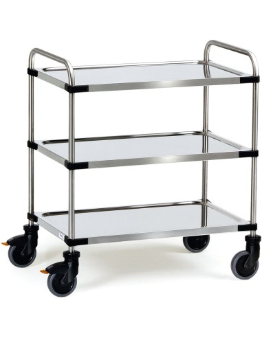Fetra Edelstahlwagen mit 3 Böden, Ladefläche 800 x 500 mm