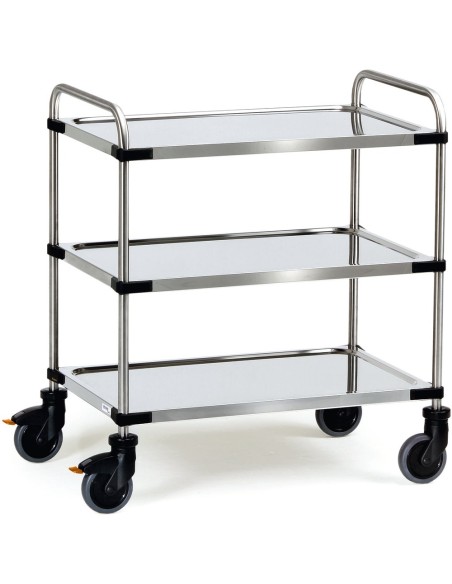 Fetra Edelstahlwagen mit 3 Böden, Ladefläche 800 x 500 mm