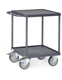 Fetra ESD-Tischwagen quadtratrisch mit 2 Böden, Stahlblech-Wannen, 600 x 600 mm