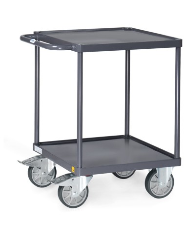 Fetra ESD-Tischwagen quadtratrisch mit 2 Böden, Stahlblech-Wannen, 600 x 600 mm