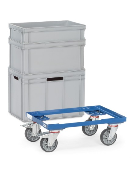 Fetra Eurokastenroller in offener Winkelstahlkonstruktion, Ladefläche 610 x 410 mm, blau