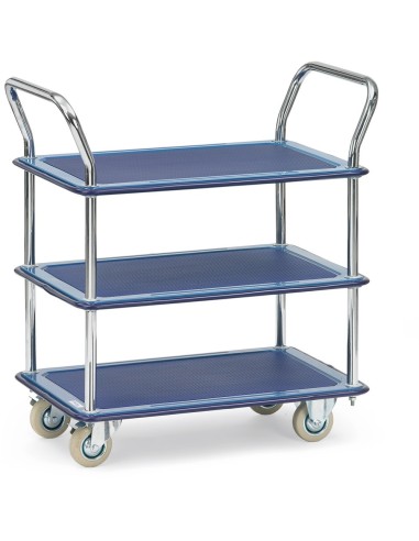 Fetra Ganzstahl-Tischwagen, mit drei Böden aus Stahlblech