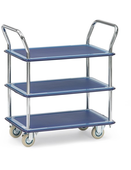 Fetra Ganzstahl-Tischwagen, mit drei Böden aus Stahlblech