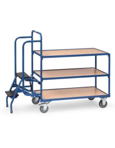 Fetra Kommissionierwagen mit Trittstufen, 3 Ladeflächen,  1000 x 600 mm