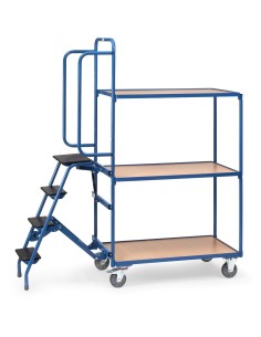 Fetra Kommissionierwagen mit Trittstufen, 3 Ladeflächen, hohe Ausführung,  1000 x 600 mm