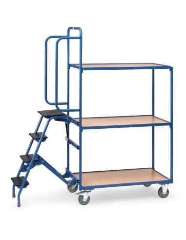 Fetra Kommissionierwagen mit Trittstufen, 3 Ladeflächen, hohe Ausführung,  1000 x 600 mm