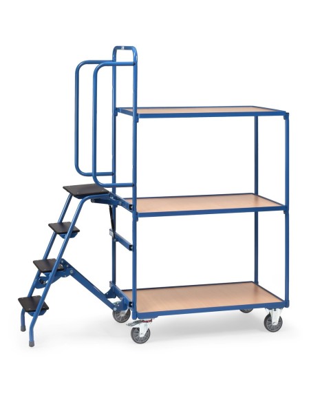 Fetra Kommissionierwagen mit Trittstufen, 3 Ladeflächen, hohe Ausführung,  1000 x 600 mm