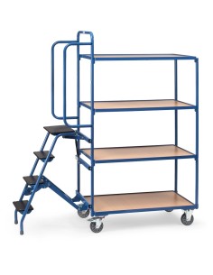 Fetra Kommissionierwagen mit Trittstufen, 4 Ladeflächen, hohe Ausführung,  1000 x 600 mm