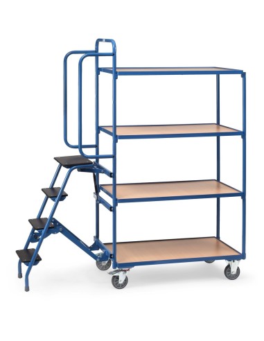 Fetra Kommissionierwagen mit Trittstufen, 4 Ladeflächen, hohe Ausführung,  1000 x 600 mm