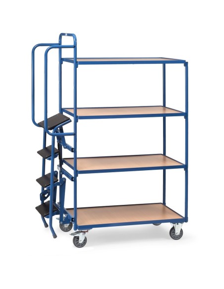 Fetra Kommissionierwagen mit Trittstufen, 4 Ladeflächen, hohe Ausführung,  1000 x 600 mm