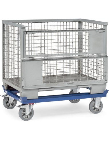 Fetra Paletten-Fahrgestell, Tragkraft 1200 kg, 1210 x 810 mm, Elastic-Vollgummiräder, blau