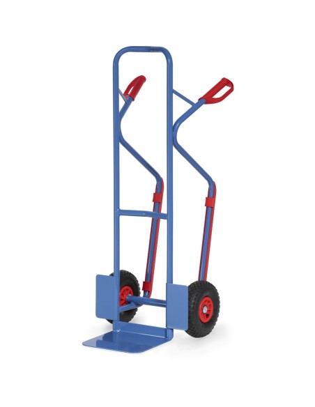 Fetra Stahlrohrkarre, Lufträder, Tragkraft 300 kg, Höhe 1300 mm, Gleitkufen, blau