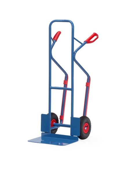 Fetra Stahlrohrkarre, Lufträder, Tragkraft 300 kg, Höhe 1300 mm, Gleitkufen, breite Schaufel