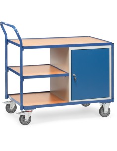 Fetra Tischwagen mit 1 Schrank und 3 Ladeflächen, umlaufender Rand