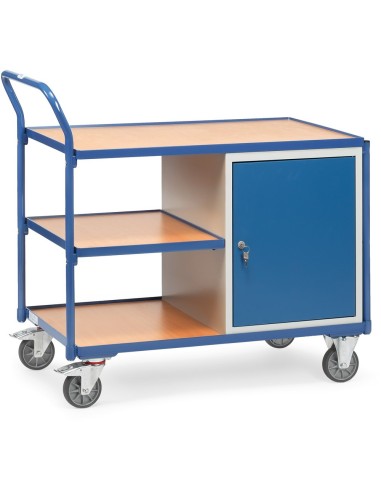 Fetra Tischwagen mit 1 Schrank und 3 Ladeflächen, umlaufender Rand