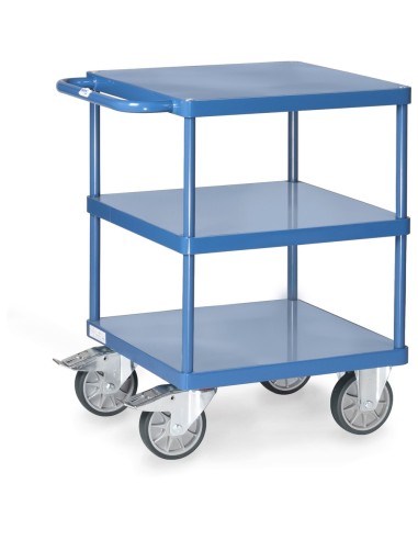 Fetra Tischwagen mit 3 Stahlblech-Plattformen, quadratische Ladefläche, bündig mit Rahmen, Tragkraft 500 kg