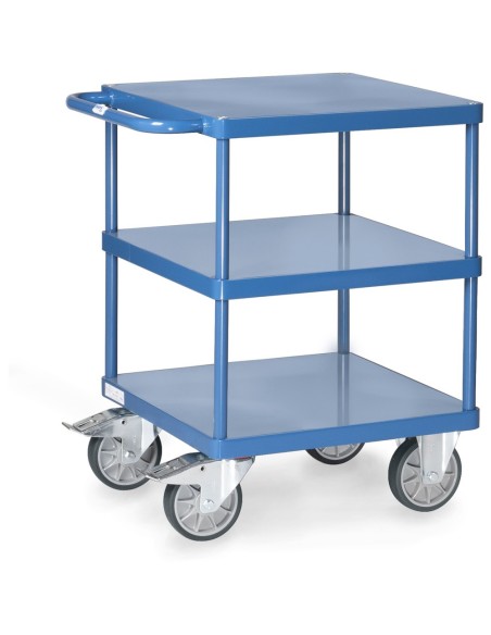 Fetra Tischwagen mit 3 Stahlblech-Plattformen, quadratische Ladefläche, bündig mit Rahmen, Tragkraft 500 kg
