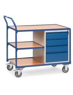 Fetra Tischwagen mit 4 Schubladen und 3 Ladeflächen, umlaufender Rand 1000 x 600 mm