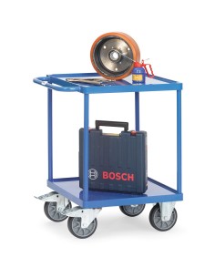 Fetra Tischwagen, quadratische Ladefläche, mit 2 Stahlblech-Wannen mit 10 mm hohem Rand 2