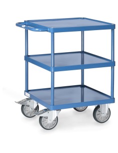 Fetra Tischwagen, quadratische Ladefläche, mit 3 Stahlblech-Wannen mit 10 mm hohem Rand
