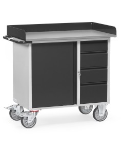 Fetra Werkstattwagen mit 1 Schrank + 4 Schubladen, Arbeitsplatte mit Abrollrand, Grey Edition