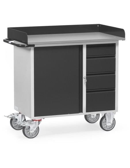 Fetra Werkstattwagen mit 1 Schrank + 4 Schubladen, Arbeitsplatte mit Abrollrand, Grey Edition
