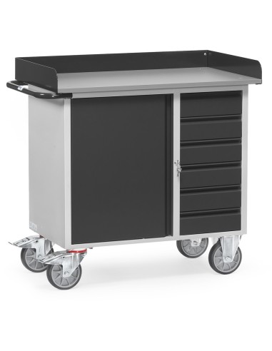 Fetra Werkstattwagen mit 1 Schrank + 6 Schubladen, Arbeitsplatte mit Abrollrand, Grey Edition