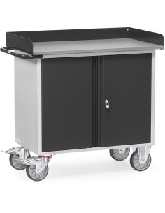 Fetra Werkstattwagen mit 1 zweitürigem Schrank, Arbeitsplatte mit Abrollrand, Grey Edition