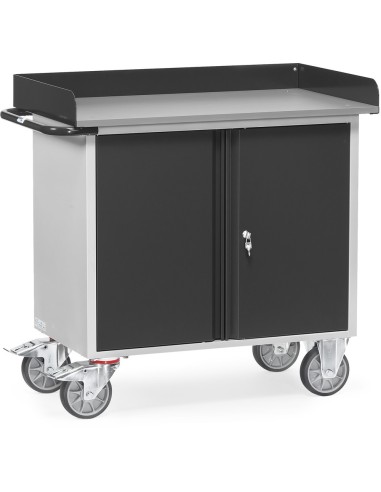Fetra Werkstattwagen mit 1 zweitürigem Schrank, Arbeitsplatte mit Abrollrand, Grey Edition