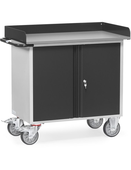 Fetra Werkstattwagen mit 1 zweitürigem Schrank, Arbeitsplatte mit Abrollrand, Grey Edition